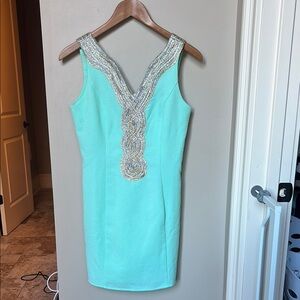 Pink Lily Elegant Mint Green Dress with Beaded Detail
